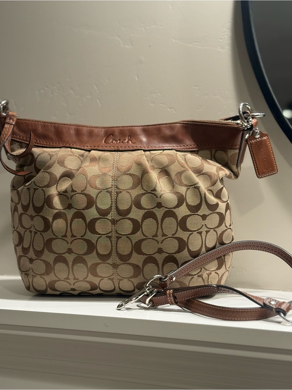 Coach Hamptons Signature C Hobo Bag in Brown & Tan 2009 Silver Accents